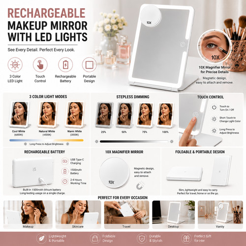Rechargeable makeup mirror - makeup,